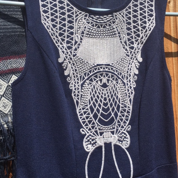 Gianni Bini Navy Embroidered Boho Chic Dress XS - Picture 7 of 8